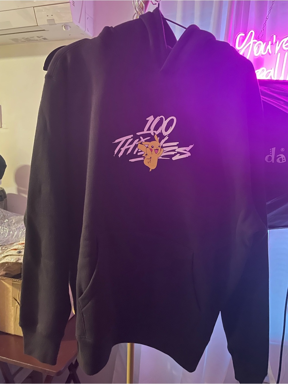 100 Thieves Black Pikachu Logo Hoodie